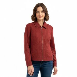 Tradition | Vintage Brick Red Faux Suede Full Zip Blazer Jacket Bomber Style